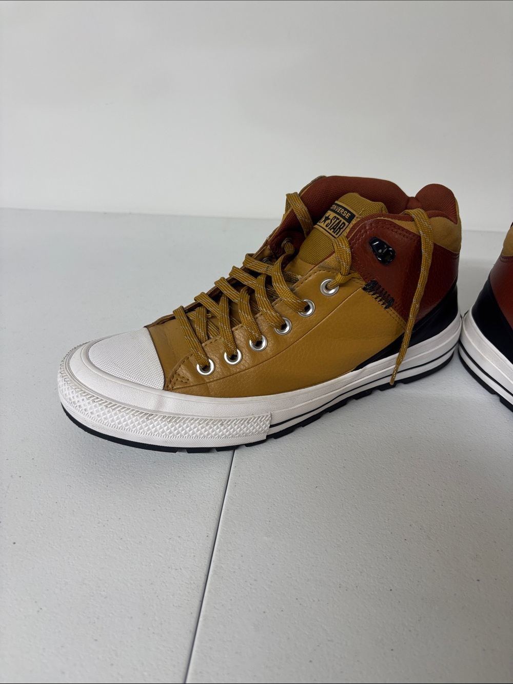 Converse High-Top Sneakers in Mustard Yellow and Rust Brown - Picture 10 of 11